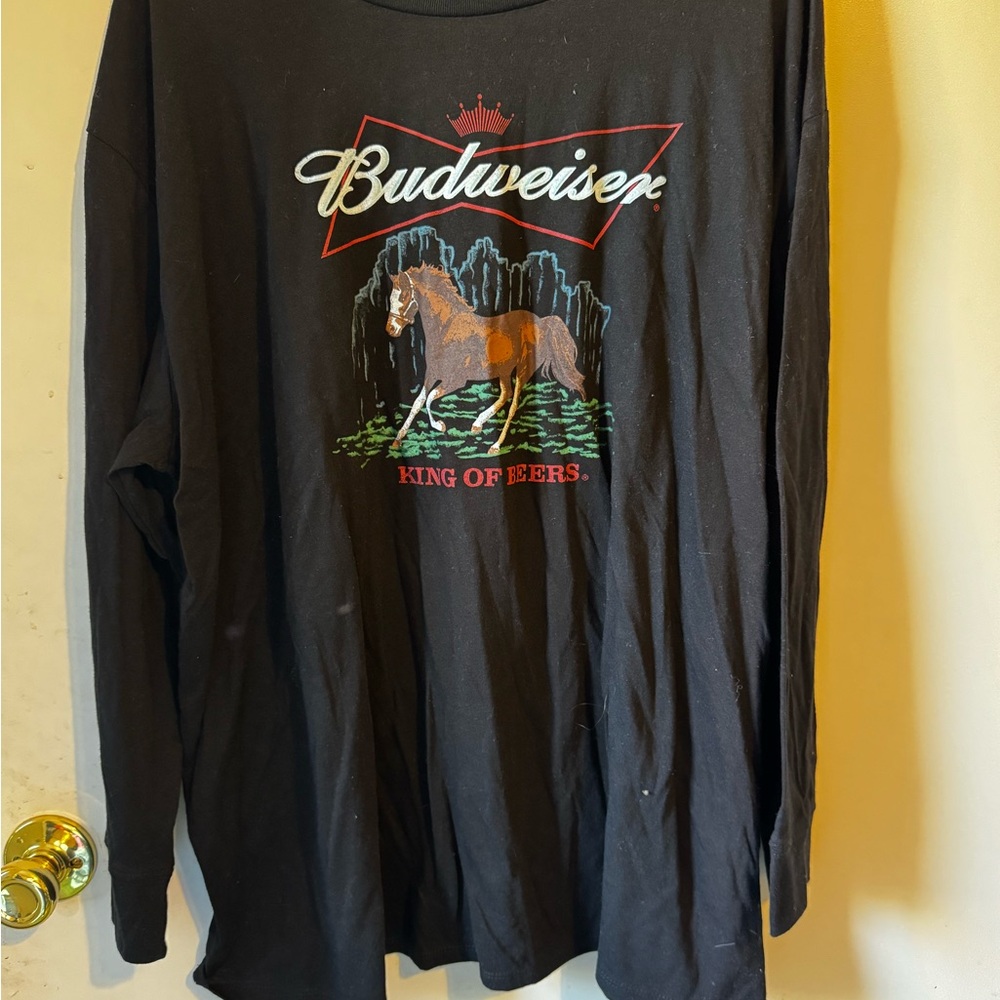 Budweiser Black Long Sleeve Tee with Graphic Design